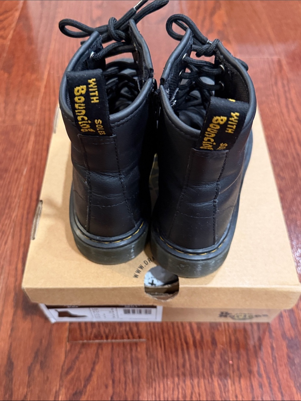 Dr. Martens Black Leather 8-Eye Boot with Yellow Stitching - Picture 4 of 5